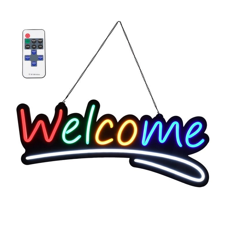 lluminated Sign Illuminated Sign NEON LED Signage Animated WELCOME 30W AC 230V with On/Off Switch and Wireless IR Controller Red - Green - Yellow - Blue - White
