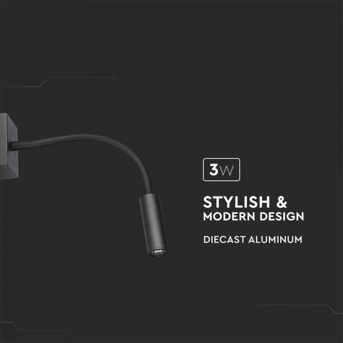 W LED BEDSIDE LIGHT(WALL LAMP) 3000K-BLACK