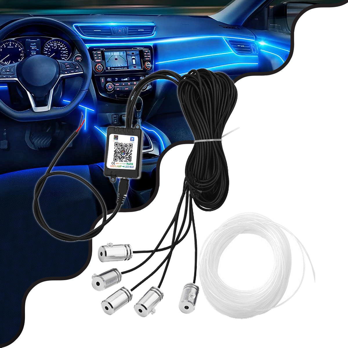 Car Optic Fiber LED Kit Smart Bluetooth - DC 12V 10W Car Fiber Optic Kit Lighting with Smart Bluetooth Controller & APP Application Waterproof IP65 Multicolor RGB