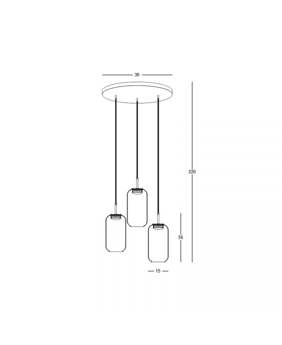 PENDANT LED LIGHT 3X12W 3000K GLASS BLACK-GOLD