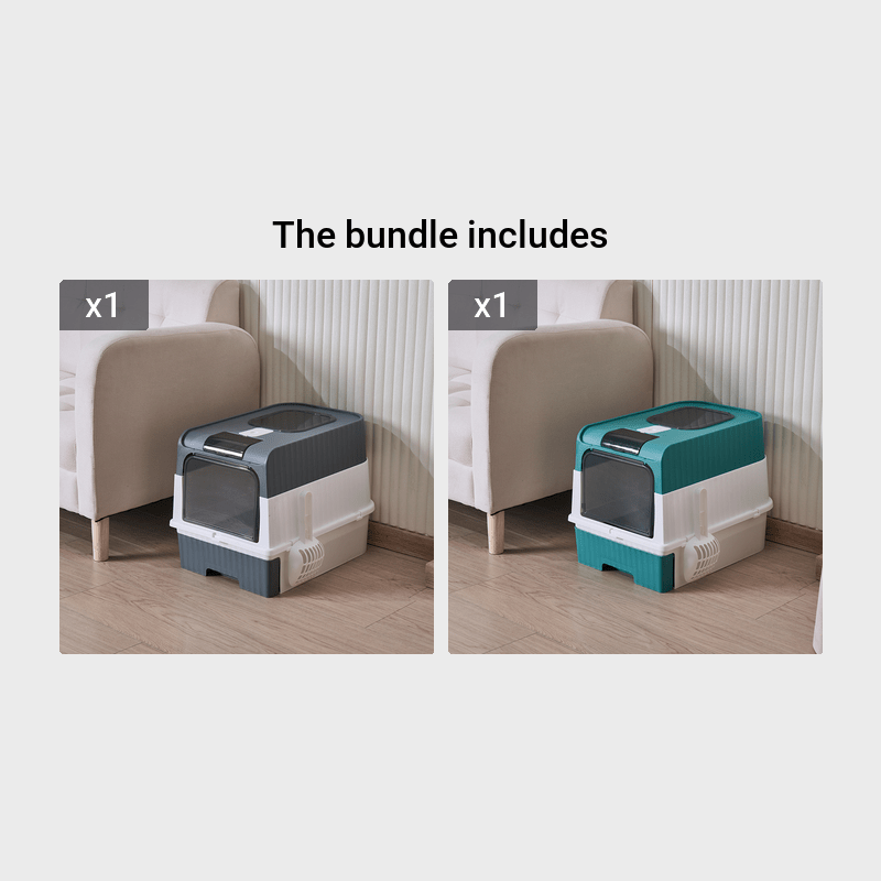 Portable Foldable Cat Litter Box With Anti-Splash Cover And Plastic Scoop - Easy To Clean And Install Pet Toilet With Lid