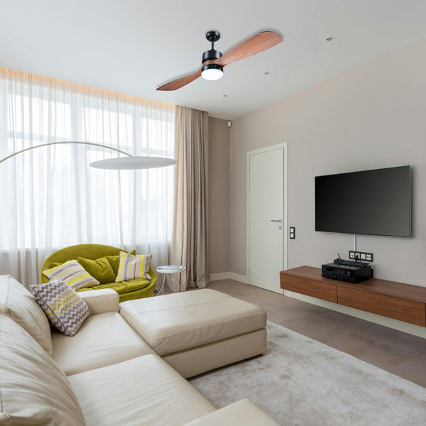 DECORATIVE FAN WITH LED LIGHT 12W 4000K, 2 BROWN BLADES AND CONTROL Φ132 70W