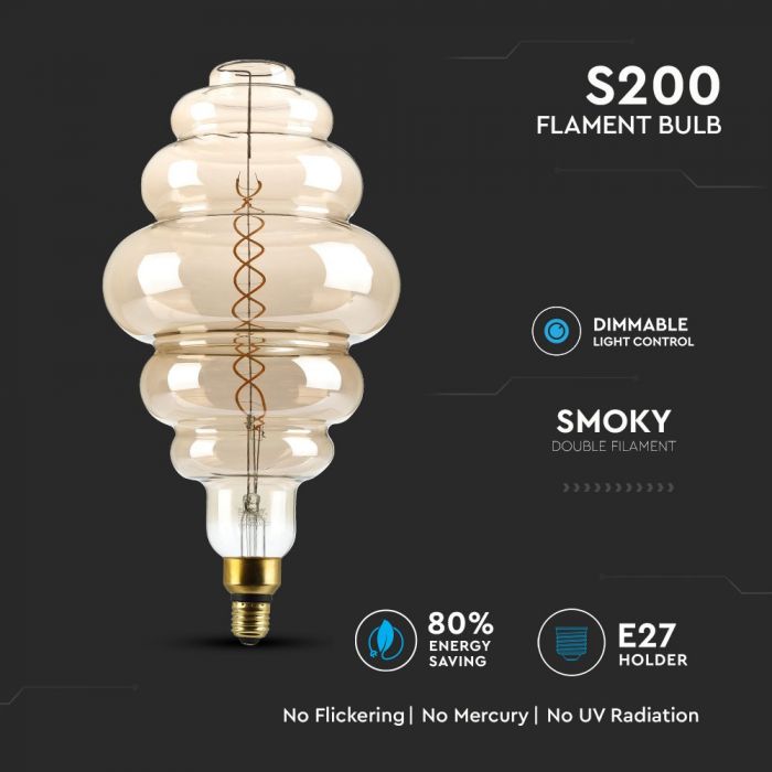 8W S200 LED SMOKY DOUBLE FILAMENT BULB 2000K E27 DIMMABLE