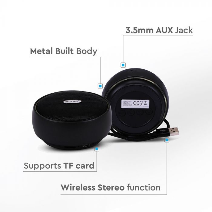 Portable Bluetooth Speaker Micro USB High End Cable 800mah Battery Black