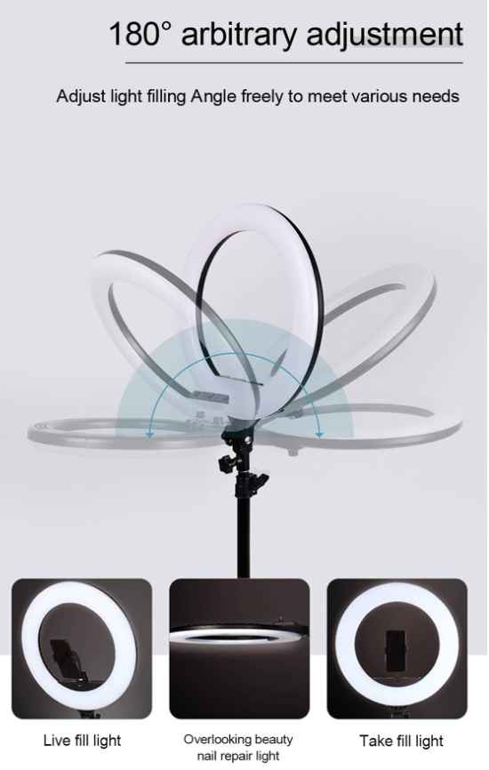 Flat Lay Table Tripod Tabletop Stand Support Bracket for Photography Selfie wit Adjustable 26cm LED Ring Light
