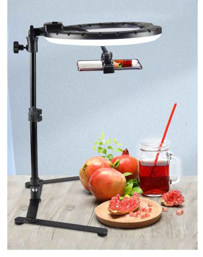 Flat Lay Table Tripod Tabletop Stand Support Bracket for Photography Selfie wit Adjustable 26cm LED Ring Light