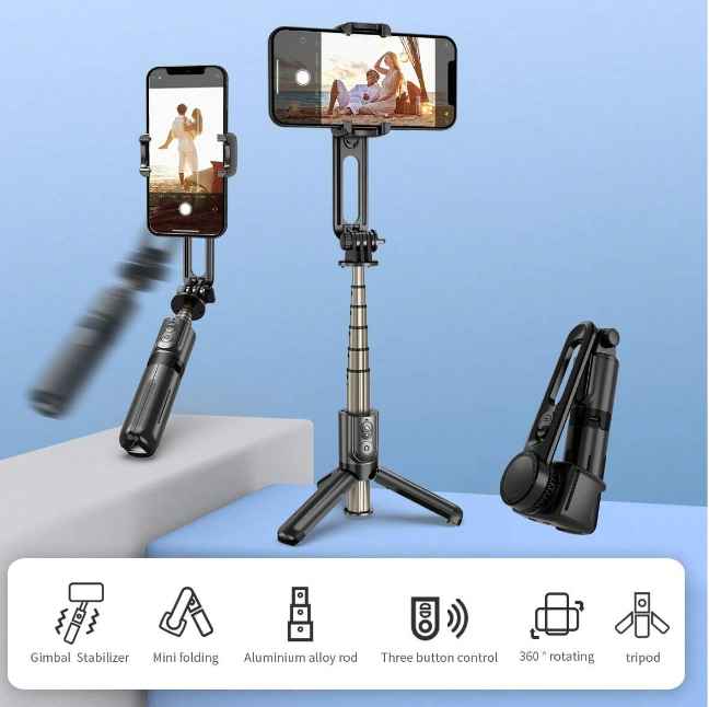 Selfie Stick Gimbal Stabilizer, 360° Rotation Tripod with Wireless Remote, Portable Phone Holder, Auto Balance 1-Axis Gimbal for Smartphones Vlog Youtuber Live Video Record