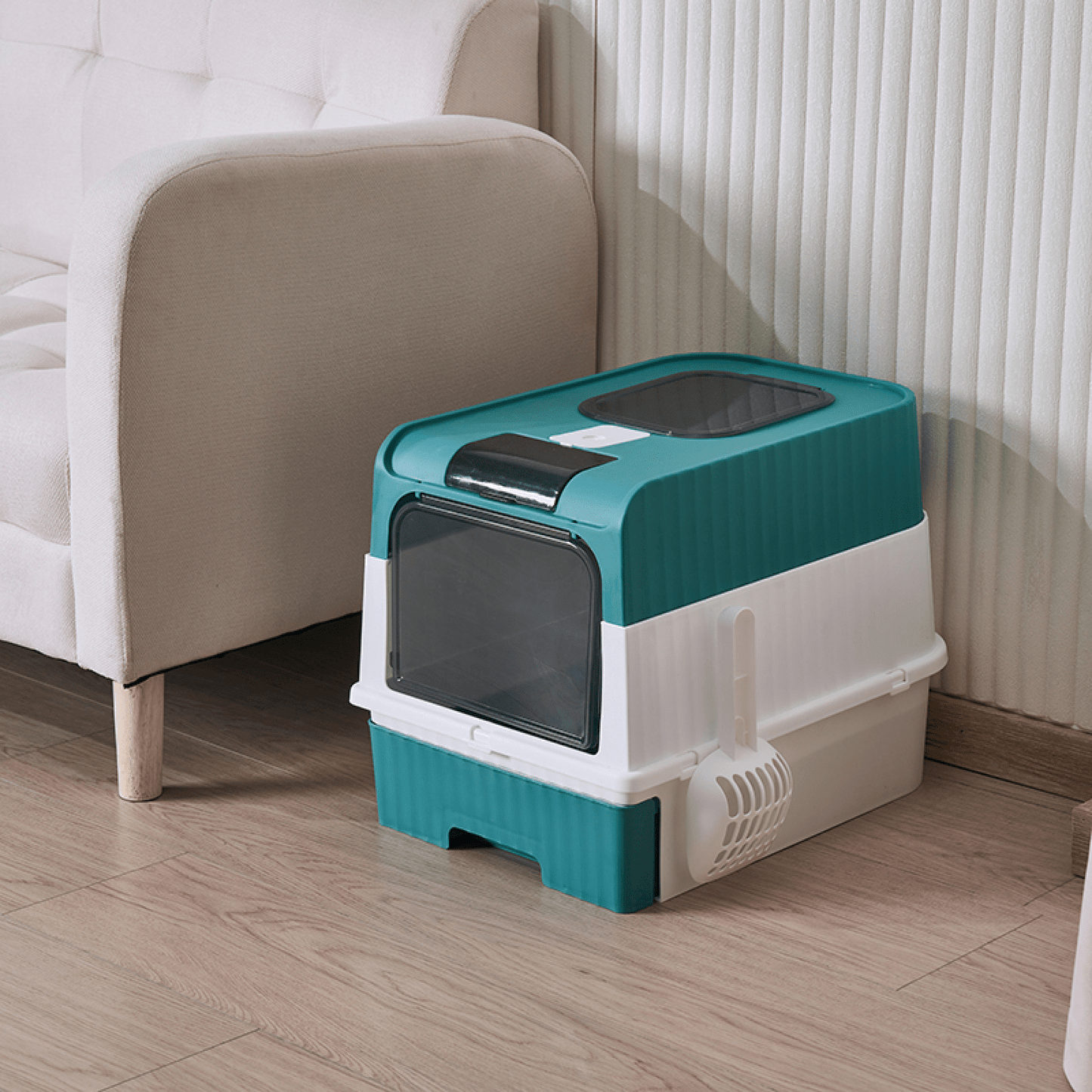 Portable Foldable Cat Litter Box With Anti-Splash Cover And Plastic Scoop - Easy To Clean And Install Pet Toilet With Lid