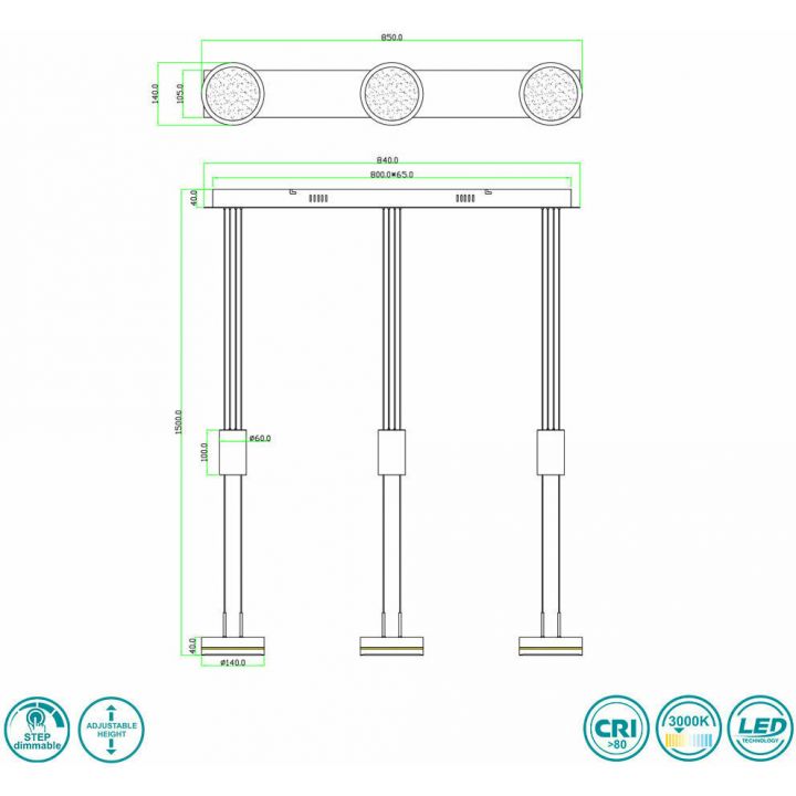 Pendant LED Lamp 3x9W Aluminum