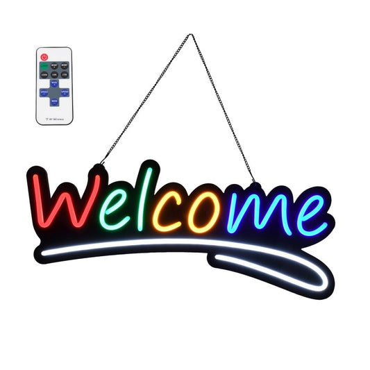 lluminated Sign Illuminated Sign NEON LED Signage Animated WELCOME 30W AC 230V with On/Off Switch and Wireless IR Controller Red - Green - Yellow - Blue - White