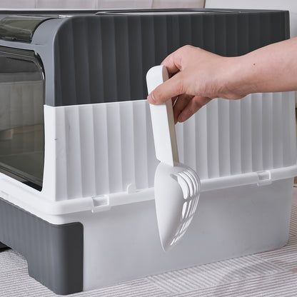 Portable Foldable Cat Litter Box With Anti-Splash Cover And Plastic Scoop - Easy To Clean And Install Pet Toilet With Lid