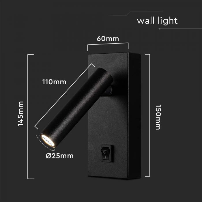 2W LED WALL MOUNTED SPOTLIGHT 3000K BLACK BODY