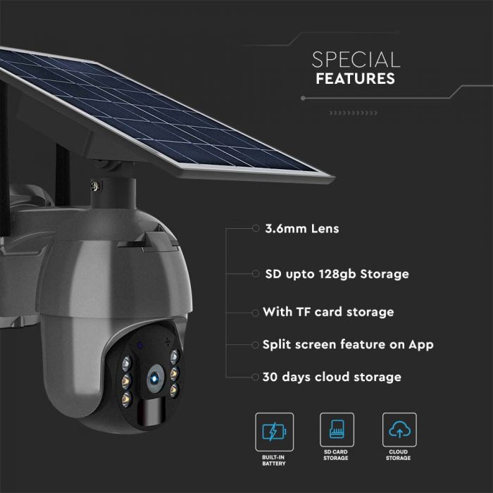 WIFI HD Smart Solar Energy PTZ Camera with Sensor Black Body