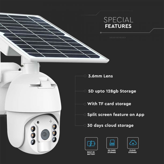 WIFI HD Smart Solar Energy PTZ Camera with Sensor White Body