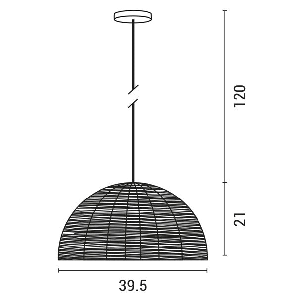 LIGHT FIXTURES HANGING SIMPLE E27 MAX 60W D500*350 RATTAN BLACK