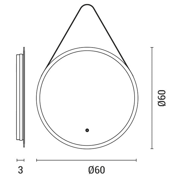 ROUND MIRROR TOUCH SWITCH LED WITH BLACK BELT 20W 3CCT 600MM