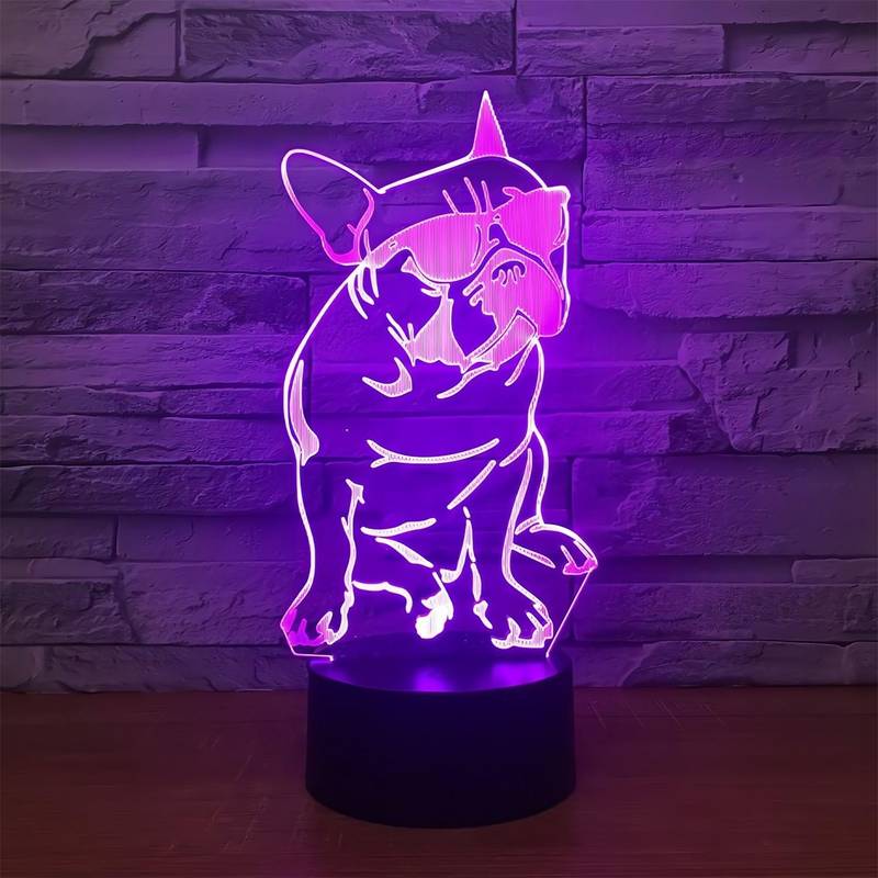 1pc French Bulldog Dog 3D Night Light, 7 Colors Changing Optical Illusion Touch Table Desk Lamp