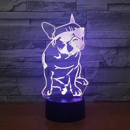 1pc French Bulldog Dog 3D Night Light, 7 Colors Changing Optical Illusion Touch Table Desk Lamp