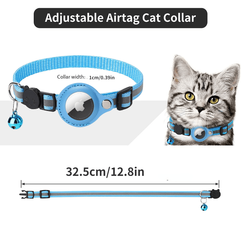Reflective Cat Collar For Airtag, Pet Tracker Protective Cover, Adjustable Cat Collar With Breakaway Safety Buckle And Bell Ring For Kitten Puppy