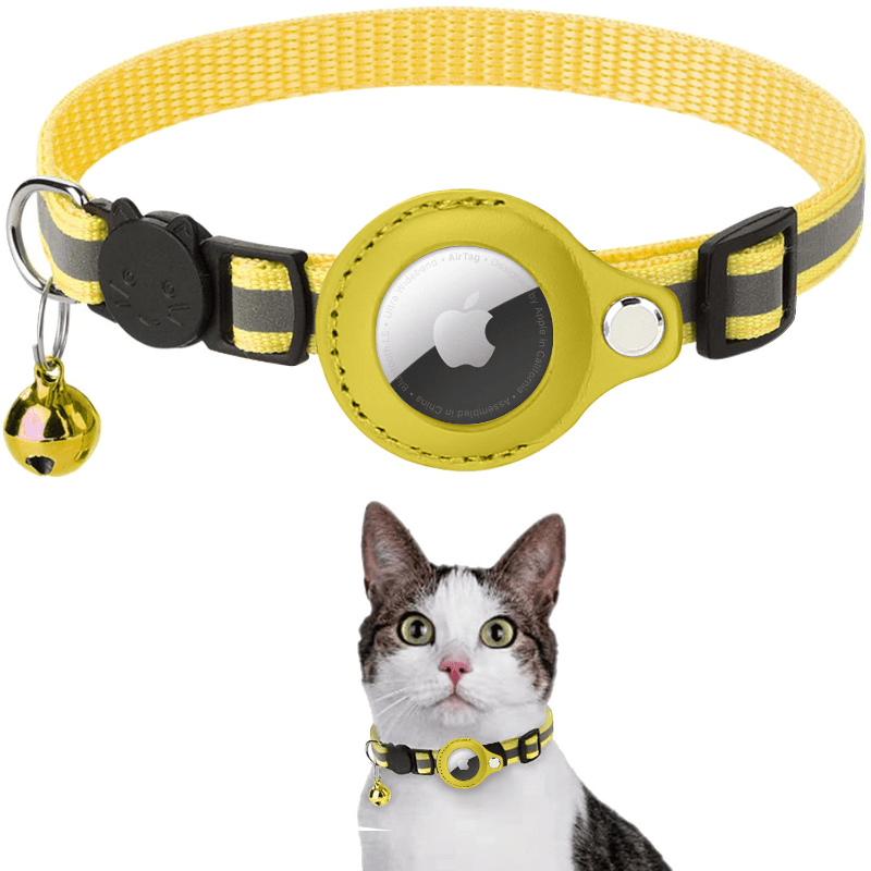 Reflective Cat Collar For Airtag, Pet Tracker Protective Cover, Adjustable Cat Collar With Breakaway Safety Buckle And Bell Ring For Kitten Puppy