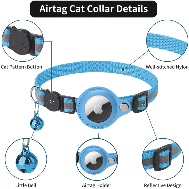 Reflective Cat Collar For Airtag, Pet Tracker Protective Cover, Adjustable Cat Collar With Breakaway Safety Buckle And Bell Ring For Kitten Puppy