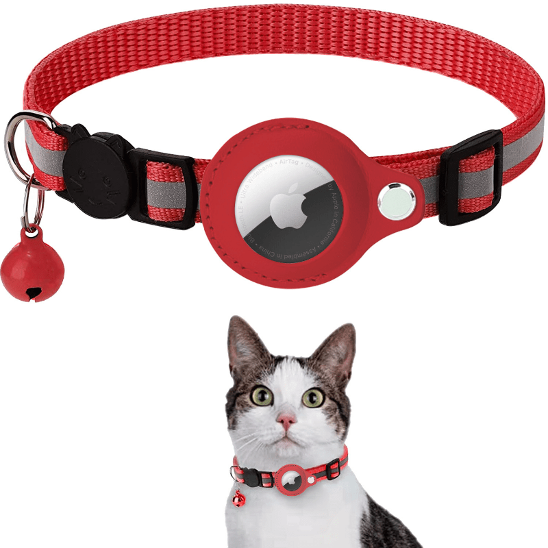 Reflective Cat Collar For Airtag, Pet Tracker Protective Cover, Adjustable Cat Collar With Breakaway Safety Buckle And Bell Ring For Kitten Puppy