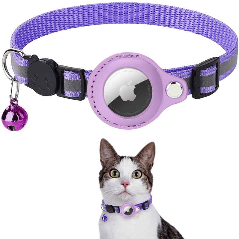 Reflective Cat Collar For Airtag, Pet Tracker Protective Cover, Adjustable Cat Collar With Breakaway Safety Buckle And Bell Ring For Kitten Puppy