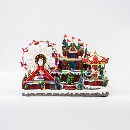 AMUSEMENT PARK, WITH WHEEL CAROUSEL AND CASTLE, WITH MUSIC AND MOVEMENT, 92 LED, WITH ADAPTOR, 49X29X33CM
