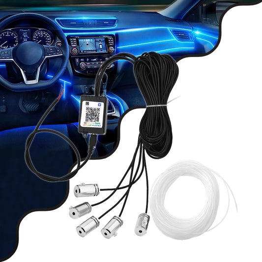 Car Optic Fiber LED Kit Smart Bluetooth - DC 12V 10W Car Fiber Optic Kit Lighting with Smart Bluetooth Controller & APP Application Waterproof IP65 Multicolor RGB