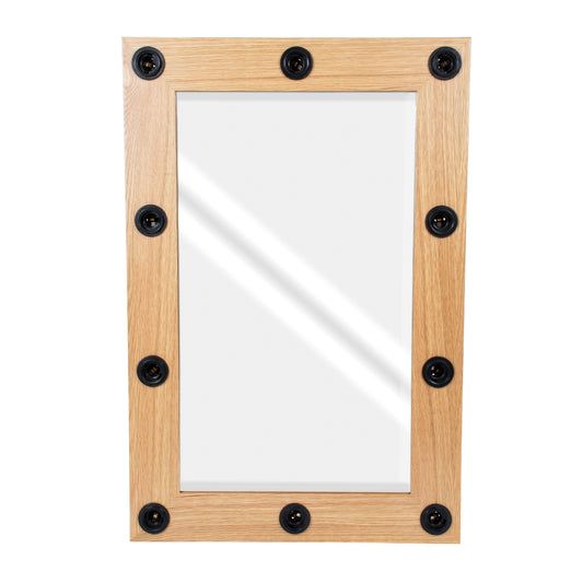 MAKEUP MIRROR-60x90-1 Modern Makeup Mirror with Natural Wood Frame with On/Off Switch 10 x E27 AC220-240V - L60 x W7 x H90cm - Beige Oak