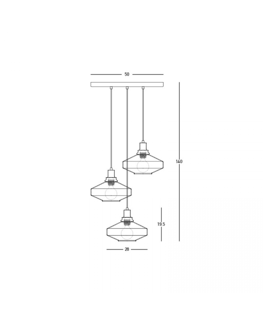 PENDANT LIGHT 3XE27 MAX 40W GLASS ANODISED DARK GREY