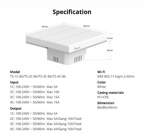 Sonoff T51C-WiFi Smart Wall Touch Switch 1-Button White