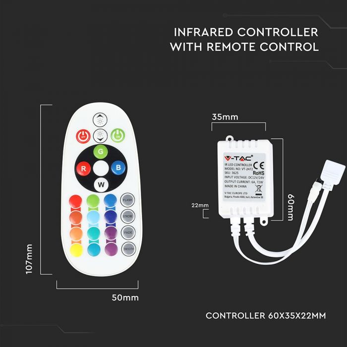 72W INFRARED CONTROLLER WITH REMOTE CONTROL 24 BUTTONS(ROUND)