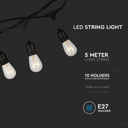 LED STRING LIGHT WITH EU PLUG & 10 E27 HOLDERS, IP54