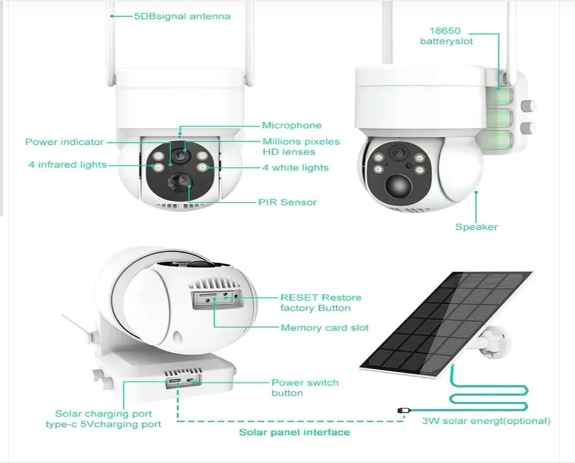 4mp Outdoor Dual Panel Solar Powered Wifi Camera Smart Detection Camera With Hd Battery Solar Camera, Built-in 7800mah Battery, Durable Power Supply, Ip66 Waterproof & Dustproof, Hd Night Vision