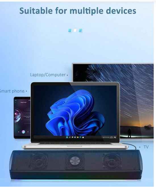 Wireless Speaker Black Soundbar With Surround Sound Effect, Suitable For Connecting With Computer, Mobile Phone, Tv And Home Audio