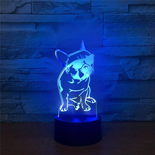 1pc French Bulldog Dog 3D Night Light, 7 Colors Changing Optical Illusion Touch Table Desk Lamp