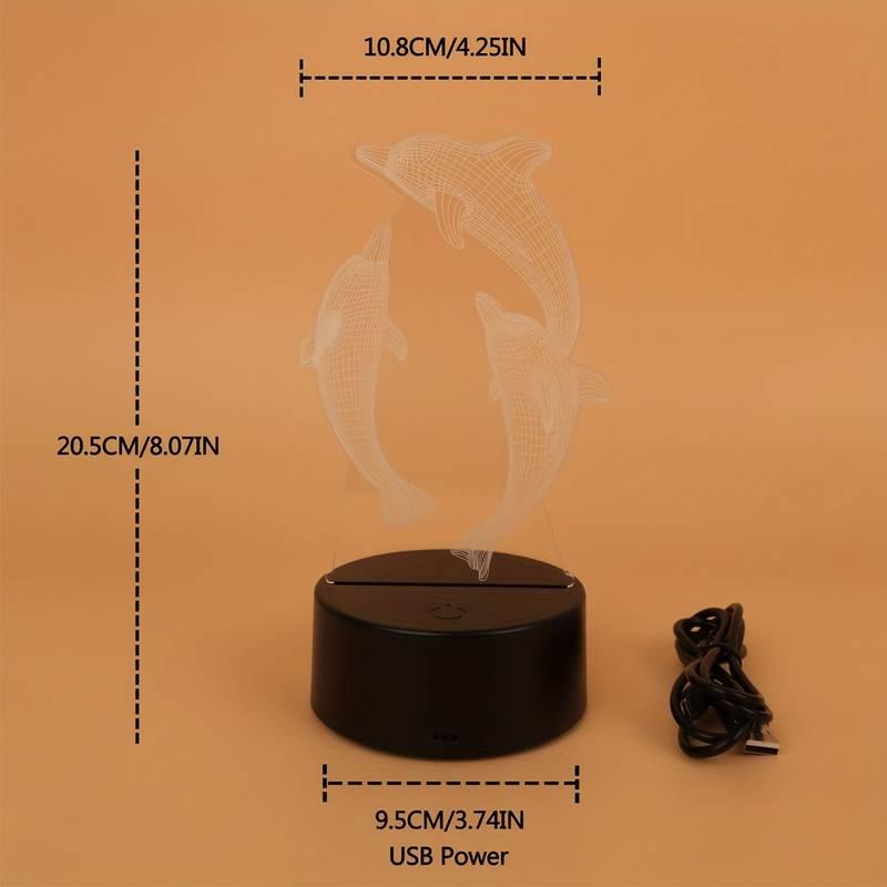 1pc Small Dolphin 3D Night Light, Monochrome Colorful Table lamp
