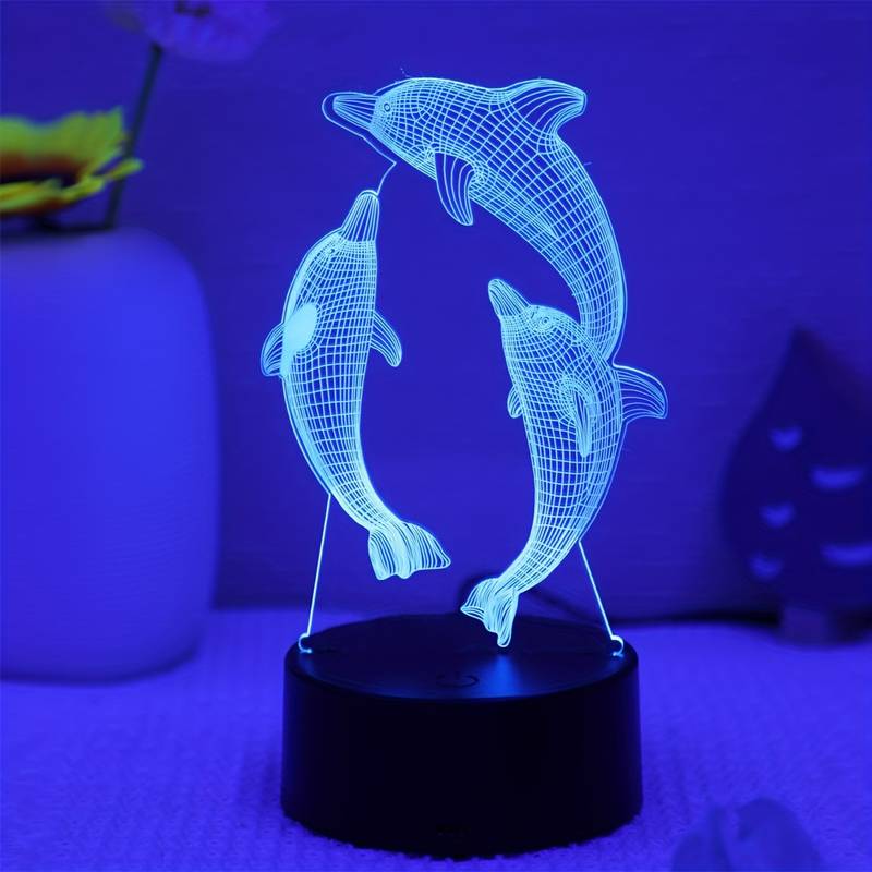 1pc Small Dolphin 3D Night Light, Monochrome Colorful Table lamp