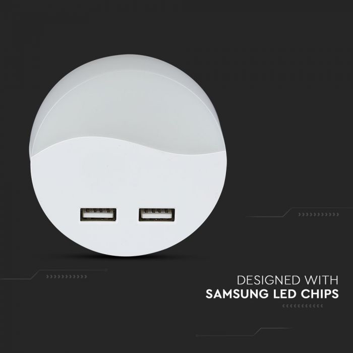 0.45W LED NIGHT LIGHT(EU PLUG) WITH USB & SAMSUNG CHIP 3000K-ROUND