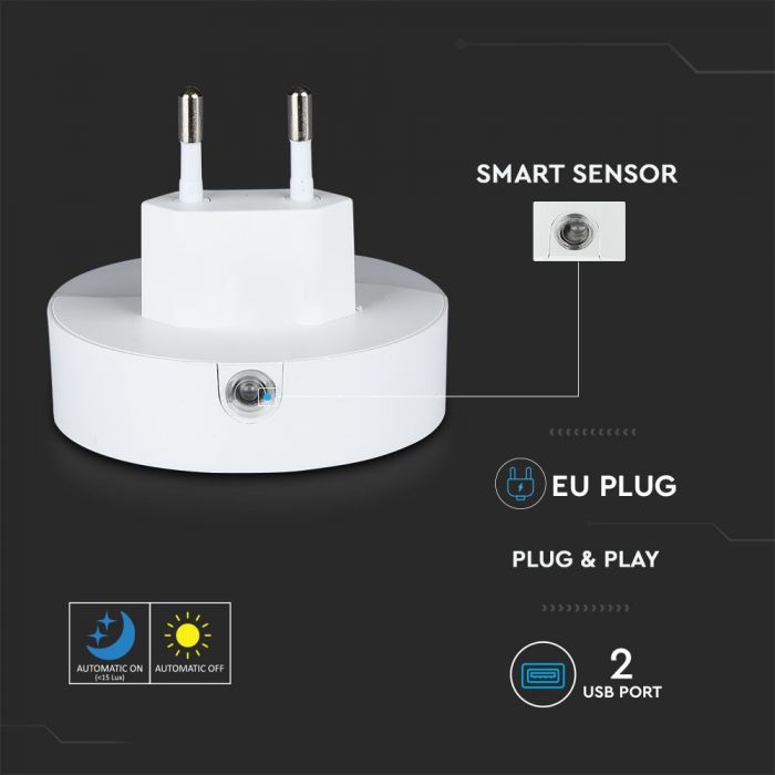 0.45W LED NIGHT LIGHT(EU PLUG) WITH USB & SAMSUNG CHIP 3000K-ROUND