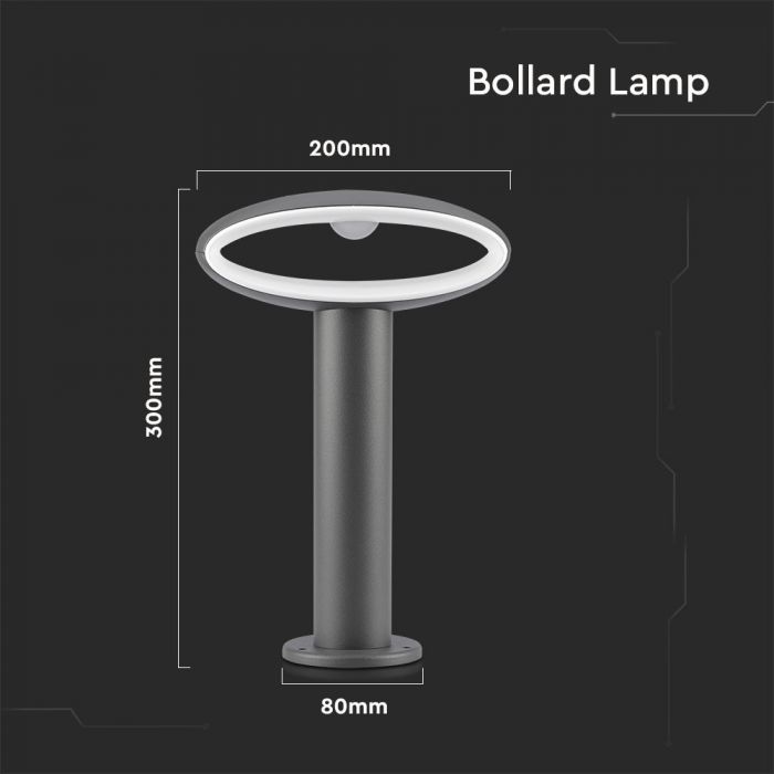 9W LED BOLLARD LAMP WITH LAMPSHADE 3000K DARK GREY IP54