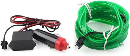TUBE 360° Degree Decorative EL-Wire Car Neon Cord SET 3m 1W/3m 30lm/m 360° DC 12V with Car Cigarette Lighter Plug Waterproof IP68 Green