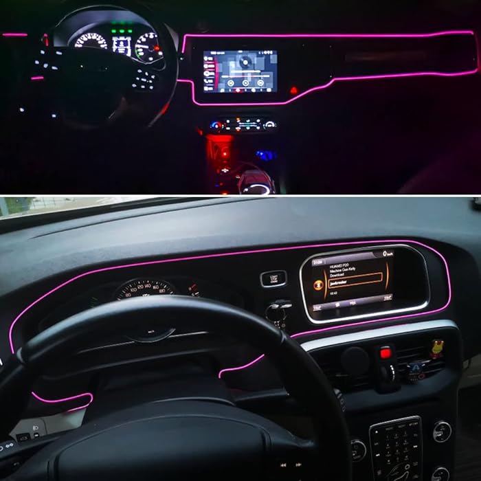 TUBE 360° Degree Decorative EL-Wire Car Neon Cord SET 3m 1W/3m 30lm/m 360° DC 12V with Car Cigarette Lighter Plug Waterproof IP68 Purple