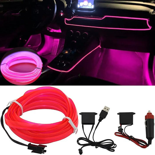 TUBE 360° Degree Decorative EL-Wire Car Neon Cord SET 3m 1W/3m 30lm/m 360° DC 12V with Car Cigarette Lighter Plug Waterproof IP68 Purple