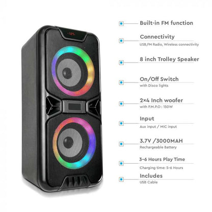 2x10W Rechargeable Speaker USB & TF Card Slot RGB 2x4 inch Woofer