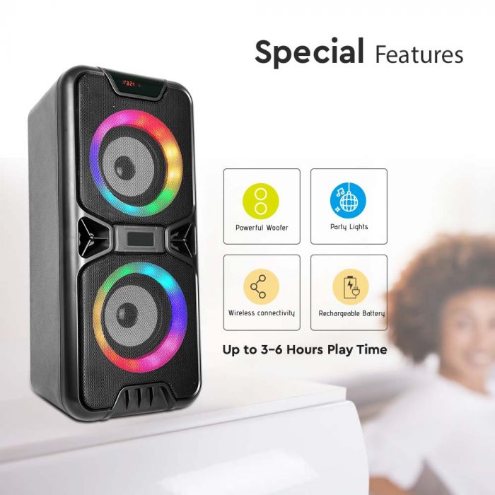 2x10W Rechargeable Speaker USB & TF Card Slot RGB 2x4 inch Woofer