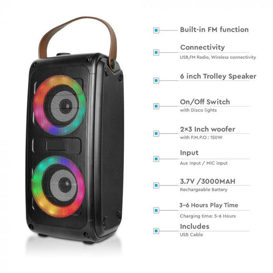 2x10W Rechargeable Speaker USB & TF Card Slot RGB 2x3 inch Woofer