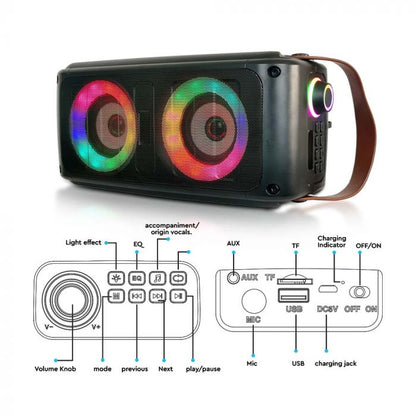 2x10W Rechargeable Speaker USB & TF Card Slot RGB 2x3 inch Woofer