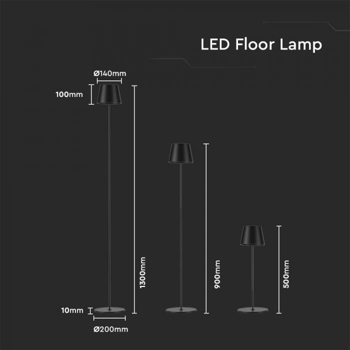 4W LED Floor Lamp Black Body 3000K IP54